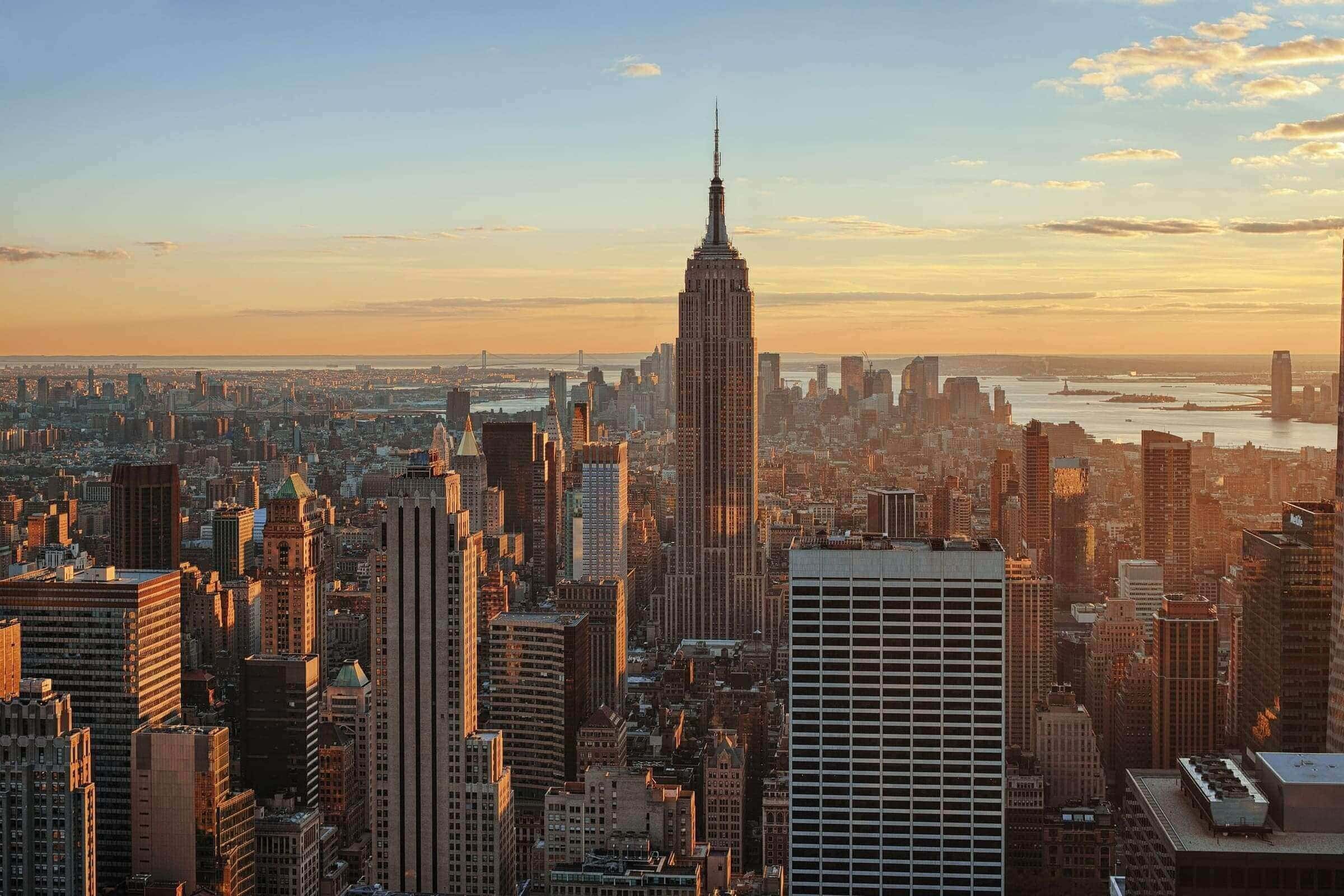 Manhattan skyline at sunset
